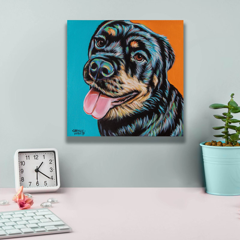 «Rottweiler» par Carolee Vitaletti, art mural sur toile, H 12 po x l 12 po x P 0,75 po