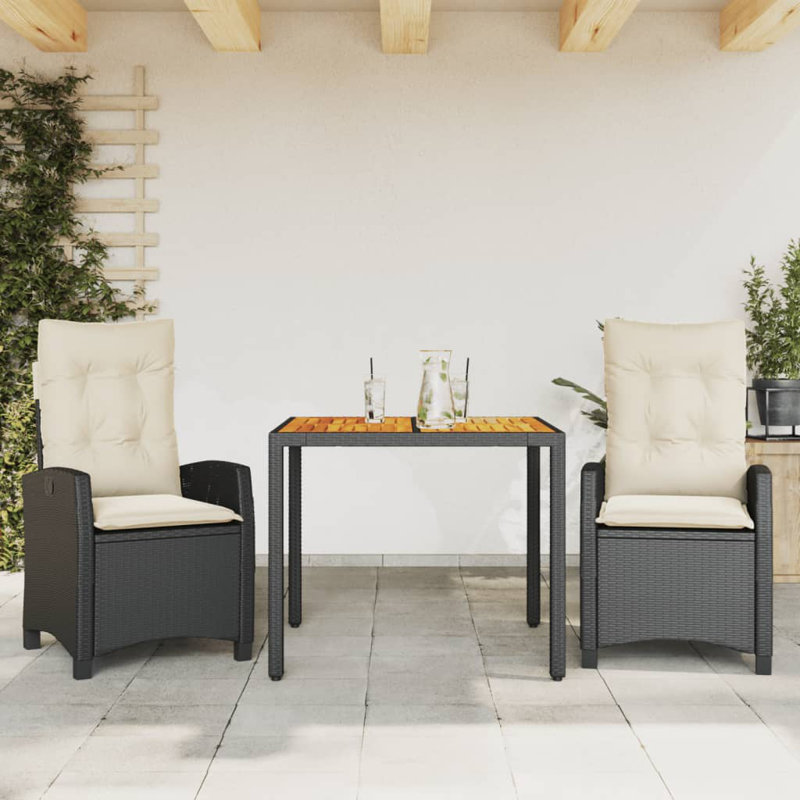  Ensemble de salle à manger de jardin noir, blanc crème