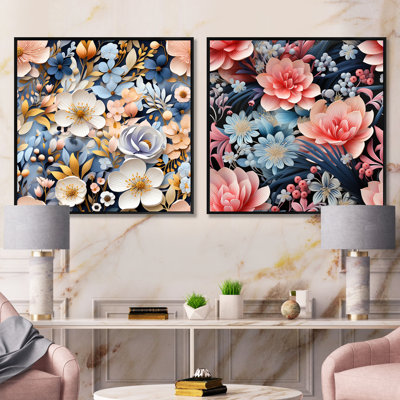 Berene - Ensemble de 2 collages carrés floraux