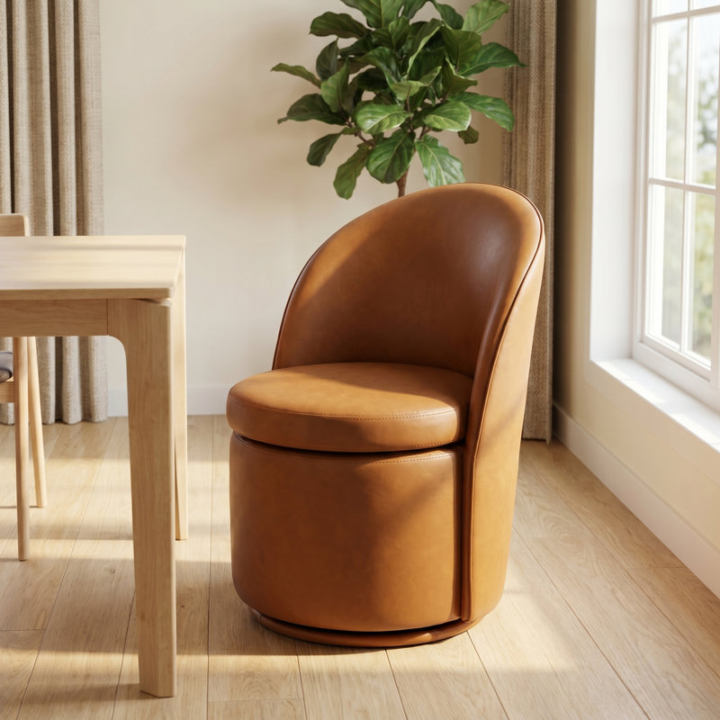 Tabouret de coiffeuse pivotant rembourré, Similicuir brun