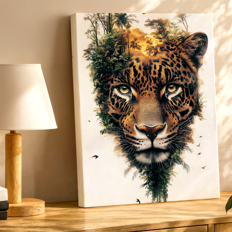 Reproduction d'art sur toile Leopard Face Jungle Wildlife Tropical Animal, 30" H x 20" W
