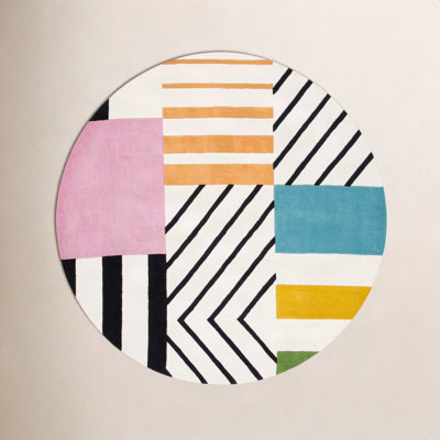 Tripoli Ivory Black Pink Hand-Tufted Geometric Rug