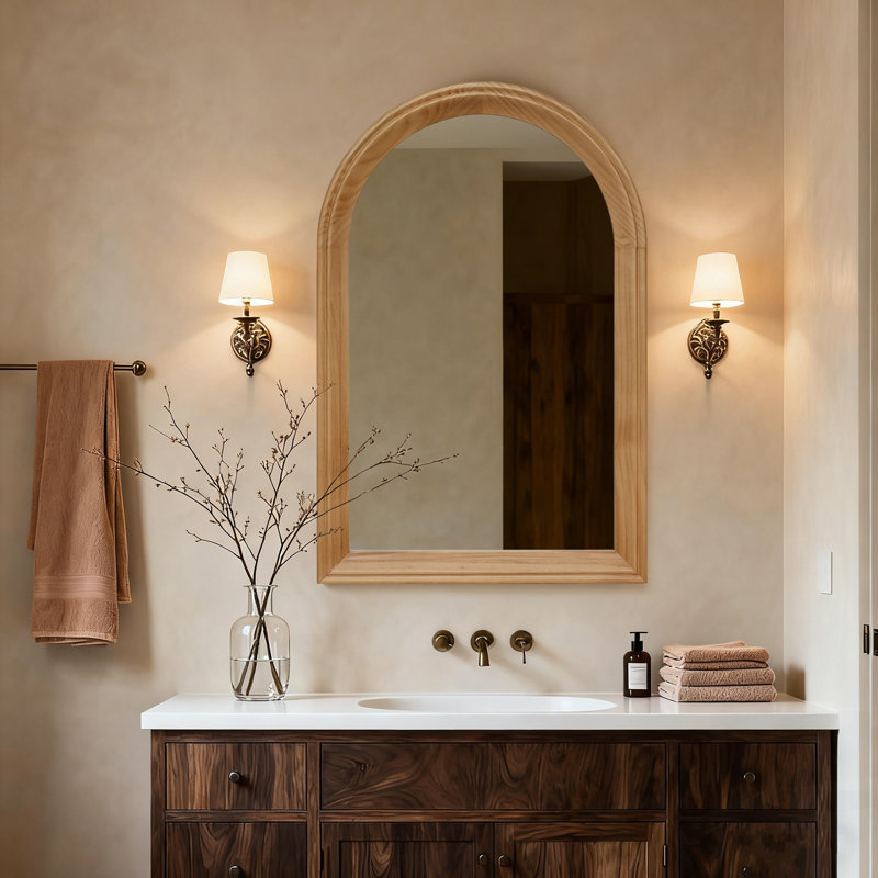 Arched Wood Framed Wall Mirror
