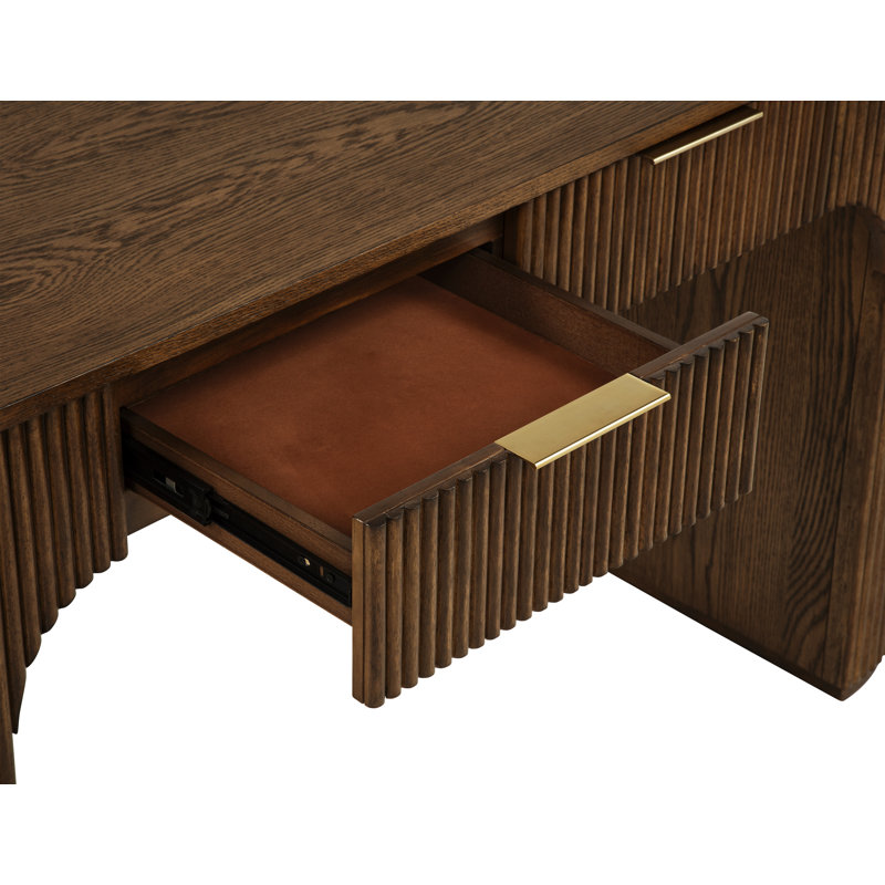 Queensbury 60" 2 Drawer Fluted Wooden Desk, Brown