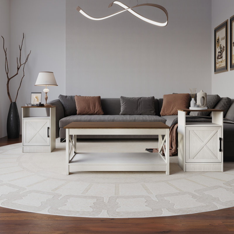 Lebanon 3 Piece Coffee Table Set, Light Gray