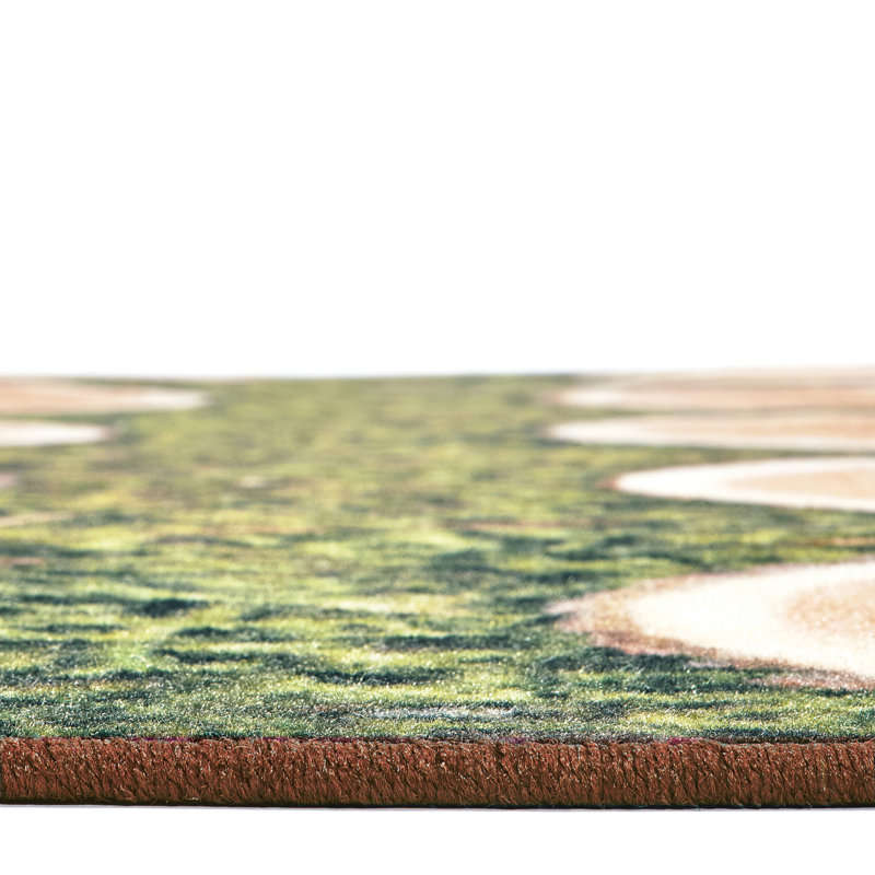 Pixel Perfect Wood Stump in Grass Seating Tufted Green/Brown Area Rug, Rectangle 6' x 9'