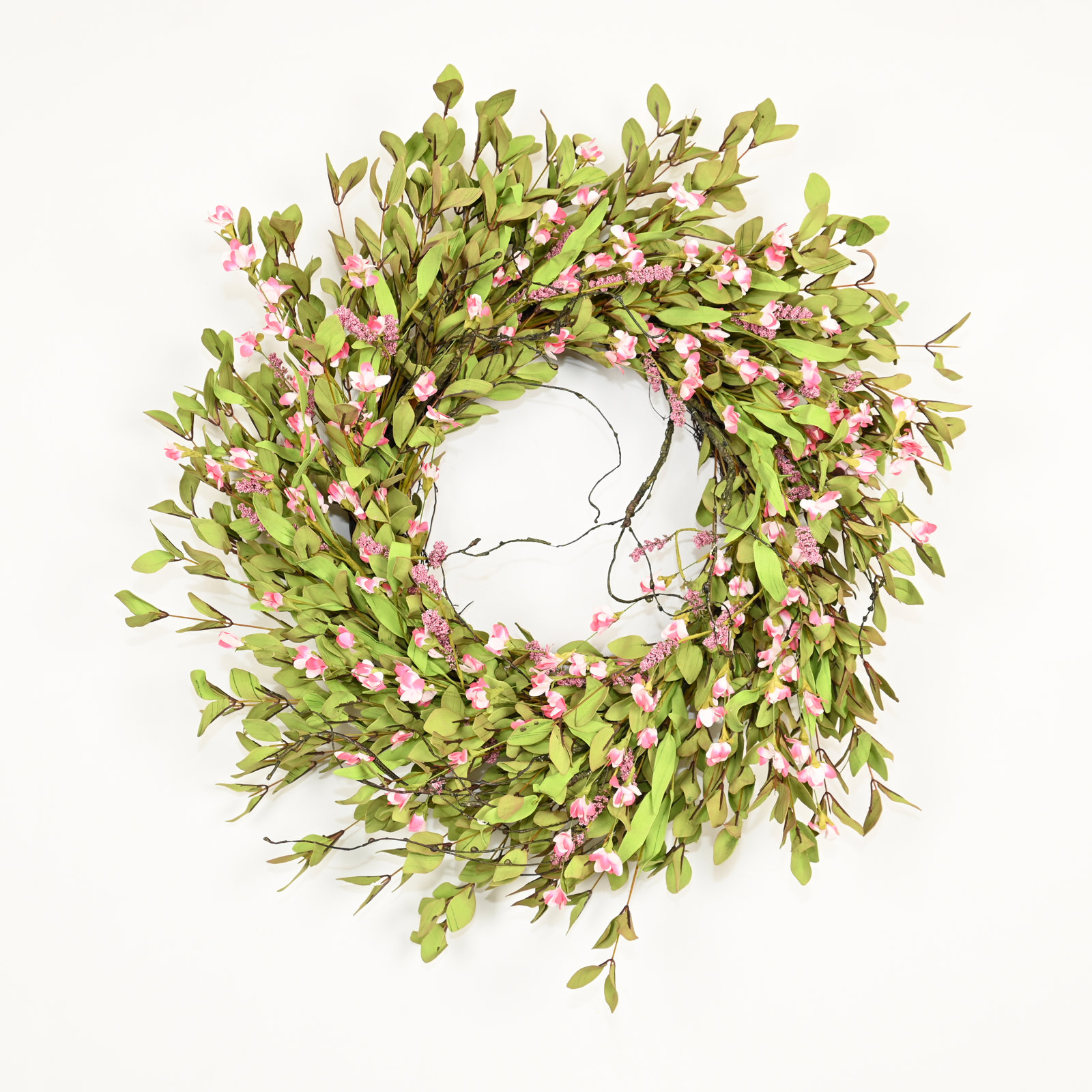 24" Artificial Farmhouse Spring Summer Blossom Cluster Greenery Eucalyptus Berry Lavender Wildflower Front Door Wreath