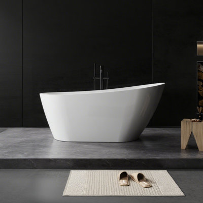 67'' x 29.53" Acrylic Freestanding Bathtub, Stand Alone Bath Tub with Toe-Tap Chrome Drain and Classic Slotted Overflow, cUPC Certified, Glossy White