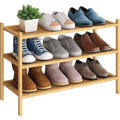 Bmosu 3-tier Bamboo Shoe Rack Premium Stackable Shoe Shelf Storage Organizer For Hallway Closet Living Room Entryway Organizer(natural)