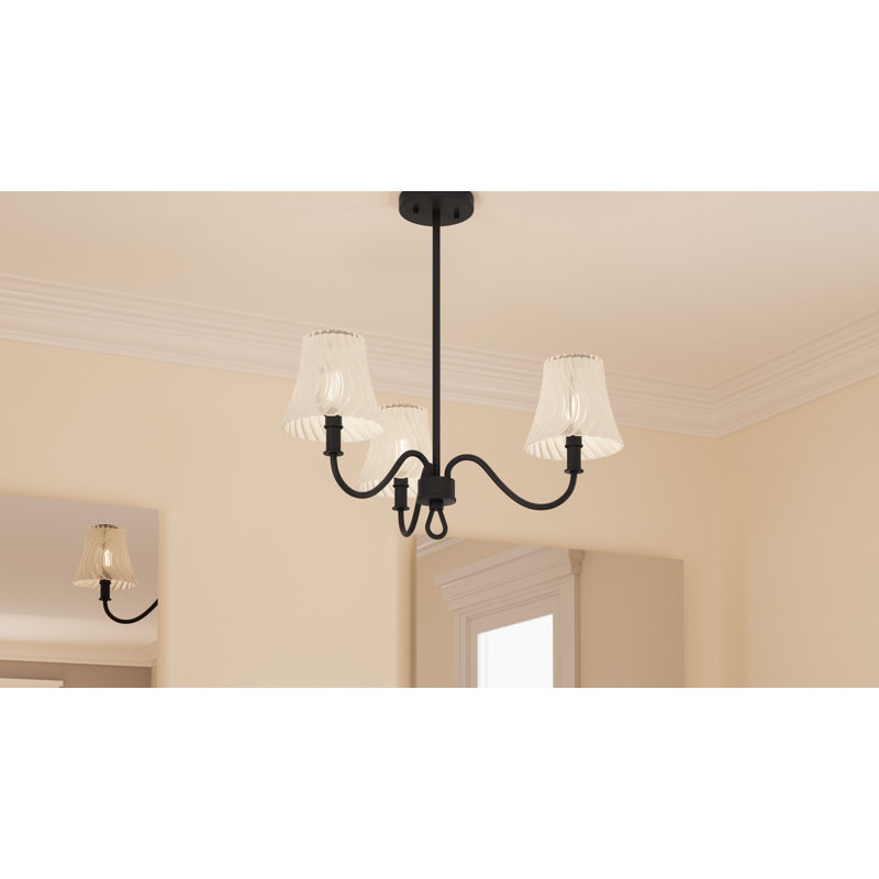 Amedio Linear Chandelier, Matte Black, 3 Lights, 10.75" H x 21.75" W x 21.75" D