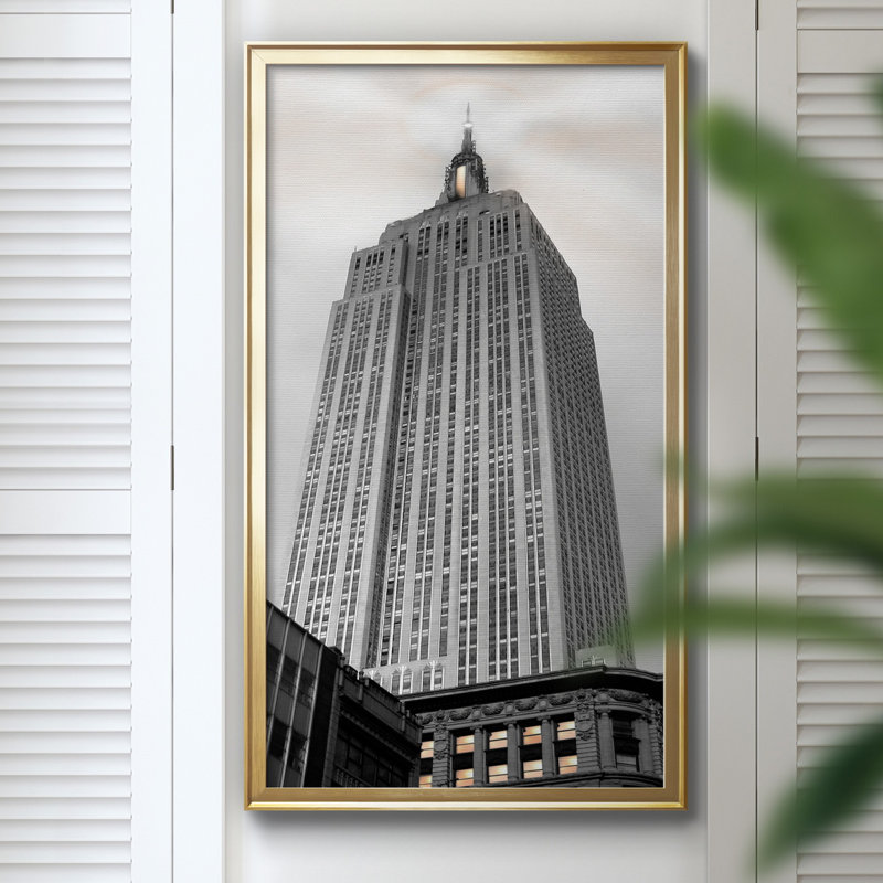 Empire State Building - Photographie sur toile avec cadre photo, H 14,5 po x l 26,5 po x P 1,5 po, Cadre doré