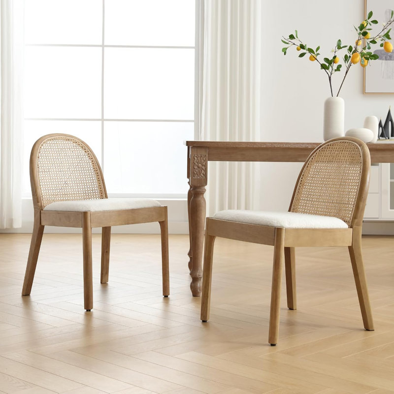 Ensemble de 2 chaises de salle à manger rembourrées en Sherpa avec dossier en rotin