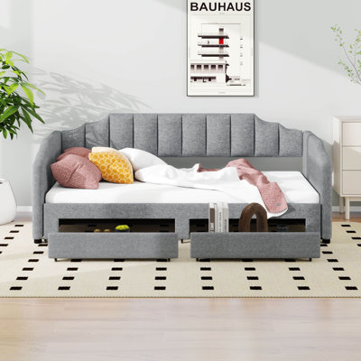 Twin XL To King Size Daybed With 2 Storage Drawers And LED, Twin XL Size Upholstered Extendable Day Bed For Samll Space by Latitude Run