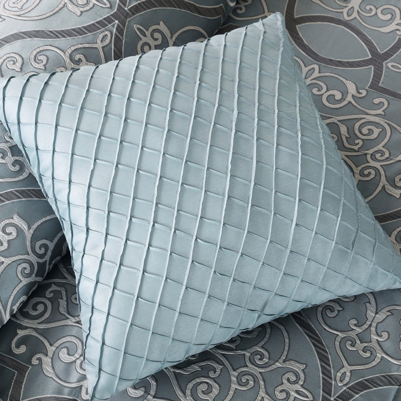 Édredon 12 pièces pour très grand lit - Draps en coton bleu et taille géométrique en pièces avec taies décoratives brodées