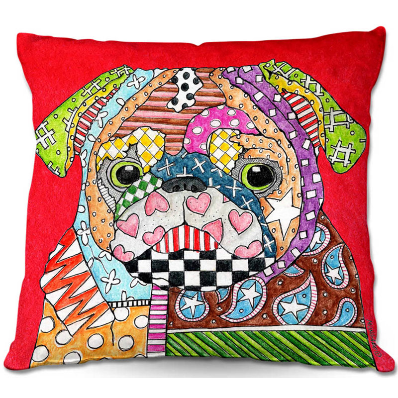  Coussin Couch Pug Dog, 20 po x 20 po, Rouge