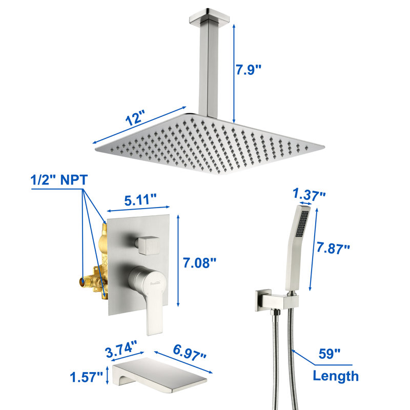 Robinet de douche avec valve brute, Nickel brossé