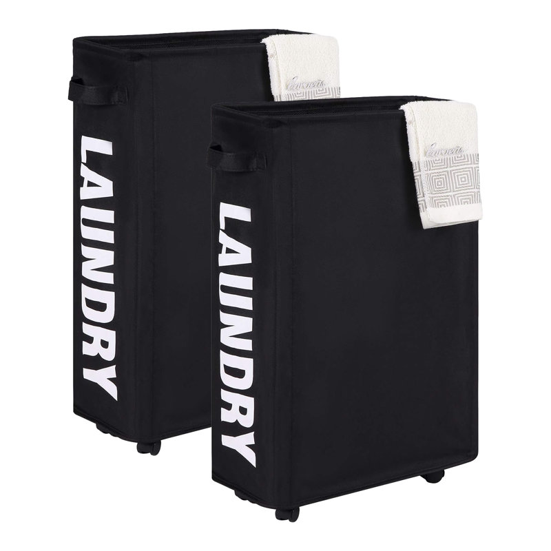 Desjuan Rolling Laundry Hamper with Handles, Black