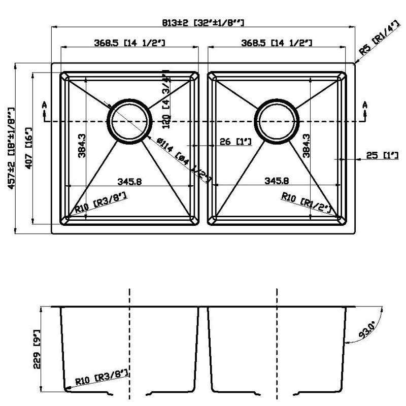 Évier de cuisine encastré double en acier inoxydable de calibre 18 fait à la main 32 po x 18 po Undermount R10