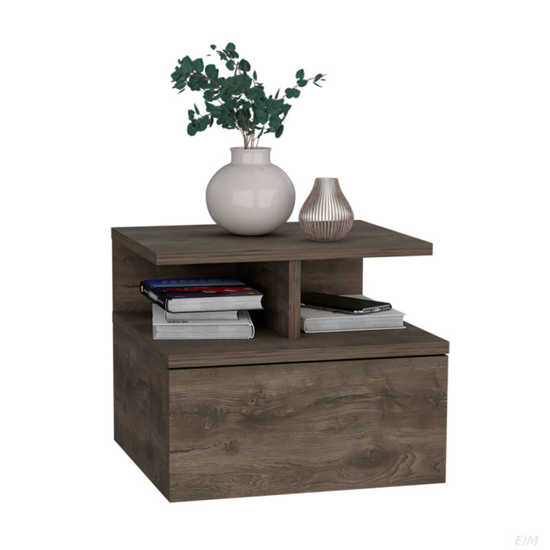 2-Tier Shelf Floating Nightstand, Dark Walnut