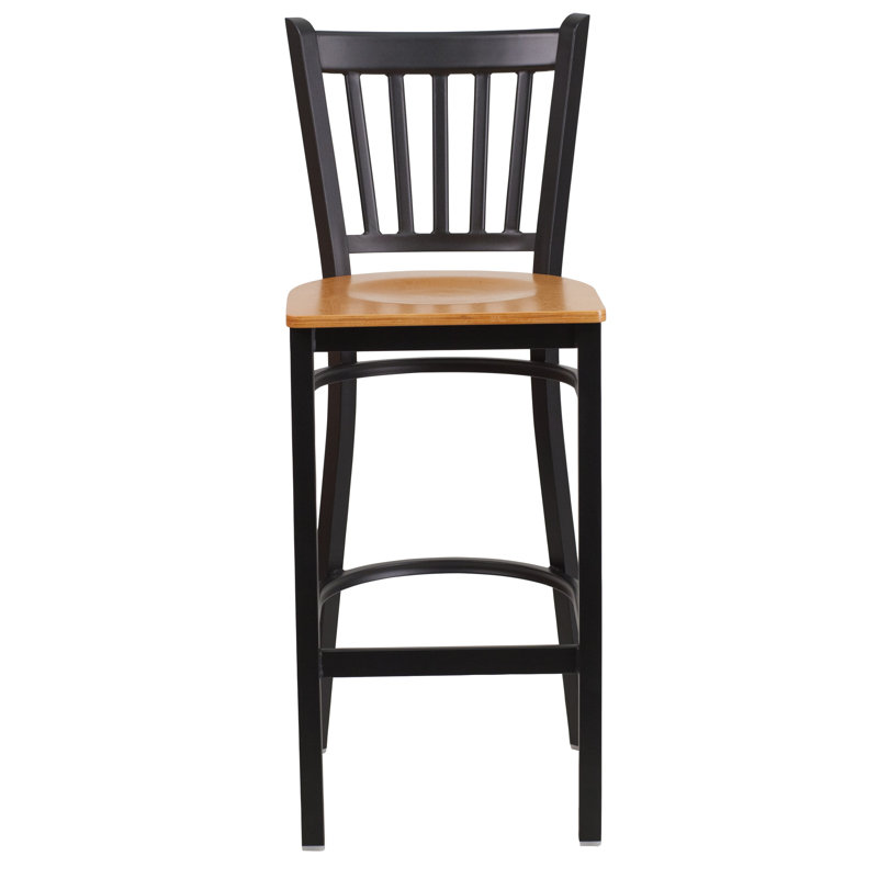 Prompton Vertical Back Metal Restaurant Barstool, Natural