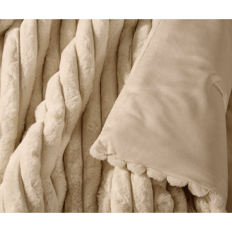 Frye Channel Stitch Velvet Comforter Set, Queen Comforter + 2 Queen Shams, Tan