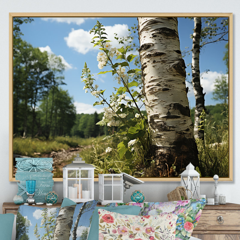 Birch Tree Forest Essence 3 - Tree Wall Art, 16" H x 32" W x 1" D, Brown Floater Framed