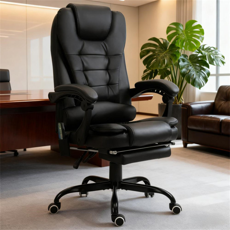 Fauteuil de massage inclinable à haut dossier avec support lombaire, Noir