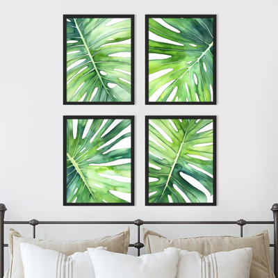 Tropical Palm " IDEA4WALL Framed Tropical Jungle Island Palm Leaf Wall Art, Set Of 4 Collage Nature Wilderness Digital Wall Decor Prints, Floral Wall D¨¦cor For Living Room, Bedroom " 4 - Pieces
