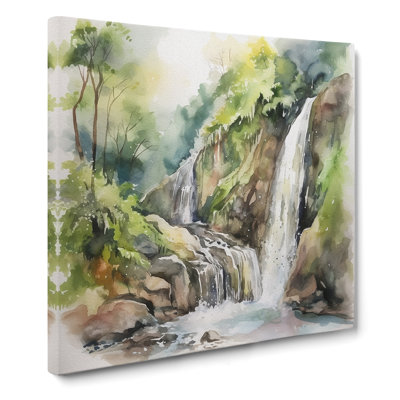 Waterfall Watercolour No.1 - Wrapped Canvas - Framed Print