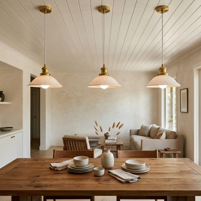 Modern Ceramic Pendant Light, Gold Hanging Light Fixture with Wavy Texture Ceramic Shade, Mid-Century Adjustable Ceiling Lighting for Kitchen Island, Dining Room, Living Room, Bedroom, E26 Base