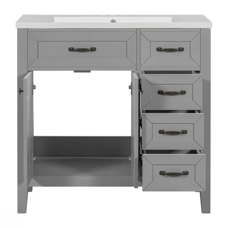 Meuble-lavabo 36 po avec lavabo, armoire de salle de bain avec tiroirs, cadre solide et panneau de fibres à densité moyenne, meuble-lavabo