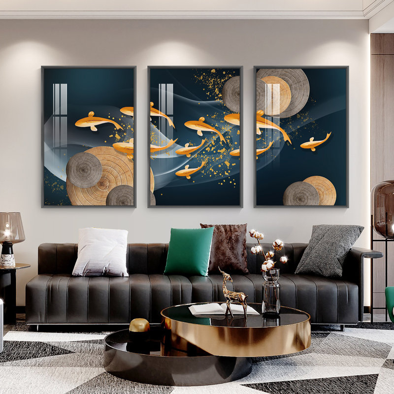 "Luxurious Aluminium", ensemble de 3 impressions encadrées sur toile, H 48,3 po x l 24,3 po x P 1,65 po, Noir