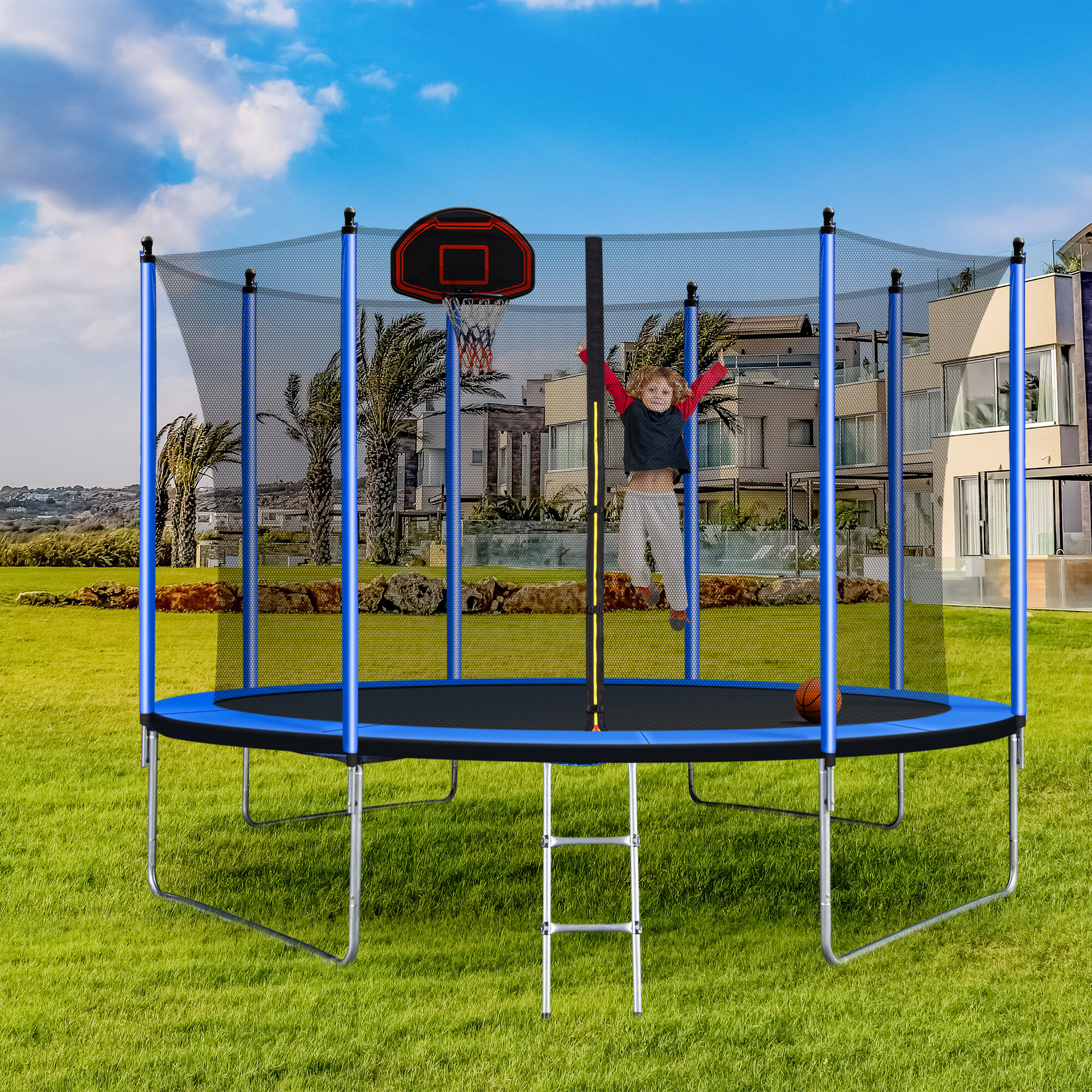 Aufind 10' Round Backyard Trampoline with Safety Enclosure | Wayfair