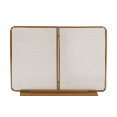 Pare-étincelles rectangulaires en fer doré à deux panneaux pour foyer autoportant, 127 cm de largeur et 89 cm de hauteur, coins arrondis, idéal pour la décoration intérieure d'un foyer à bois.