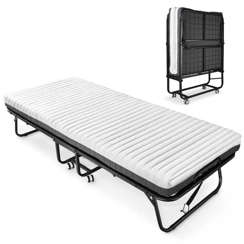 Folding Bed With Mattress Included Memory Foam, Portable Roll Away Adult Bed For Guest, Fold Up Soft Cot Size Bed