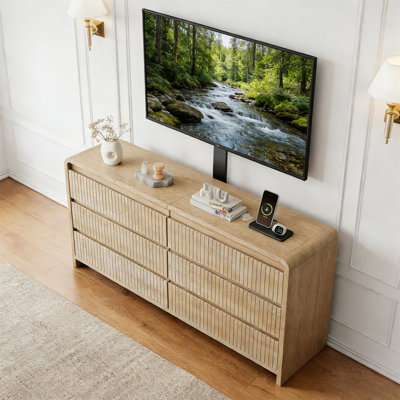 Drawer TV Stand With TV Stand, Entertainment Center, Power Socket, Curved Contour Design, Adjustable Height, Media Console With Drawers In Living Room