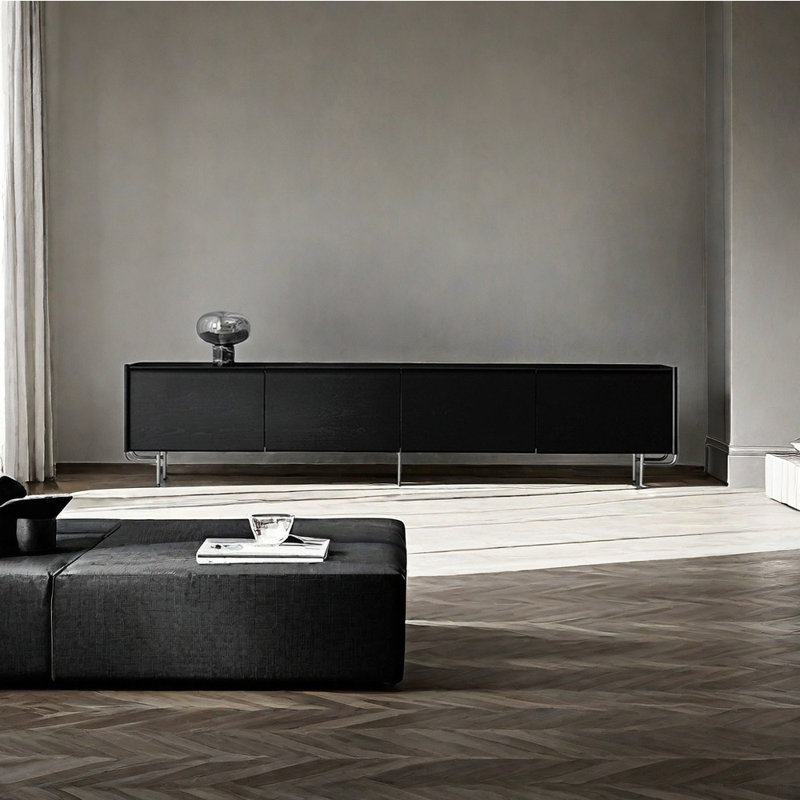 Meuble télé avec cadre en bois massif de style américain, Noir, noir, noir, noir, 86.61"