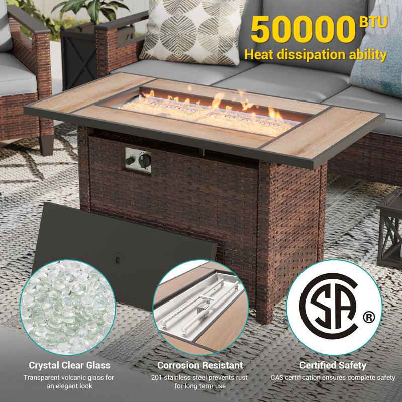 8 Piece Patio Sofa with Rectangle Fire Pit Table and Ottomans, Gray