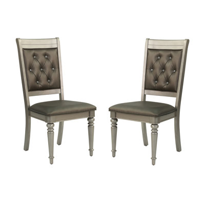 Chaises de salle à manger d'appoint de luxe argentées, de 2, dossier, coussin rembourré, gris et argent, bois d'hévéa, siège de présentation classique 2 pièces