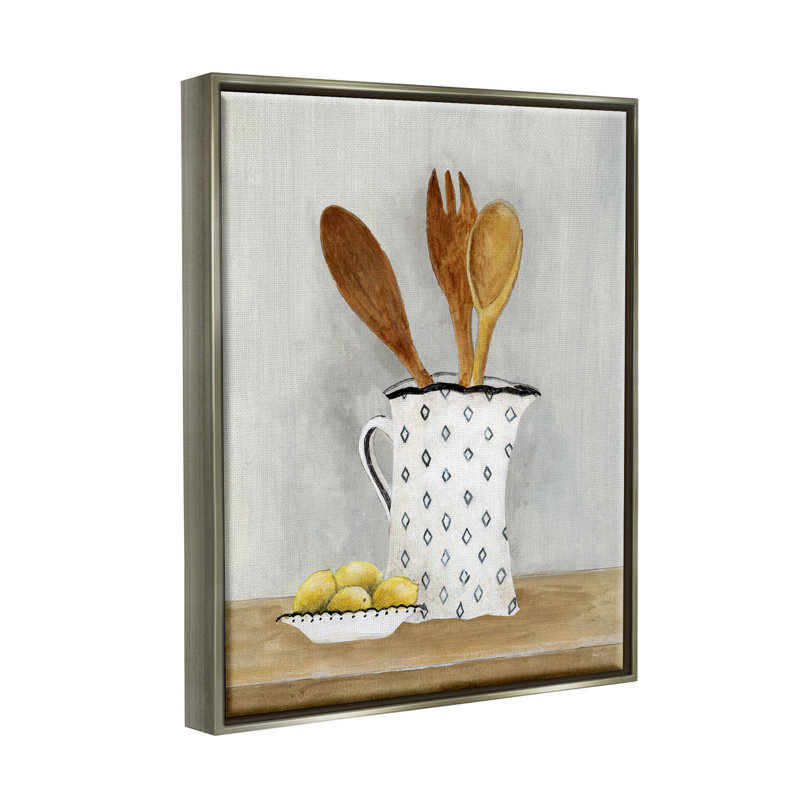 «Lemons & Utensils Kitchen» par Janet Tava - peinture à cadre flottant, H 21 po x l 17 po x P 1,7 po