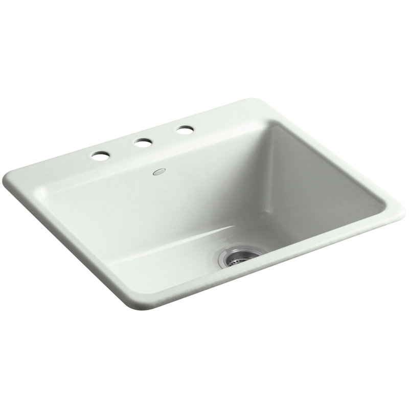 Riverby® 25" L x 22" W x 9-5 8" Bar Kitchen Sink with Basin Rack, 1 hole, Ice Gray