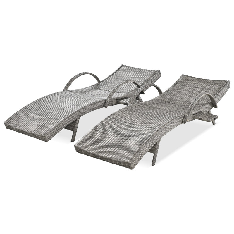 Ensemble de chaises longues d'extérieur en osier (ensemble de 2), Gris