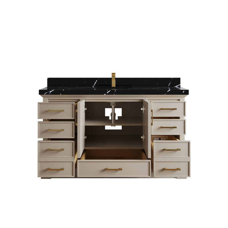 Khiala 60'' Single Bathroom Vanity with Top, Calacatta Black