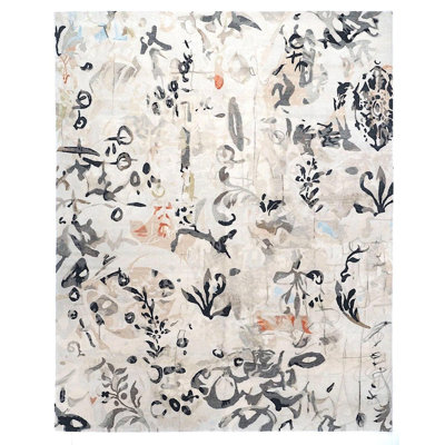 Tapis en laine noué à la main 8 pi x 10 pi | Tapis moderne et abstrait | Tapis noir ivoire contemporain | Tapis de style Bailar pour le salon