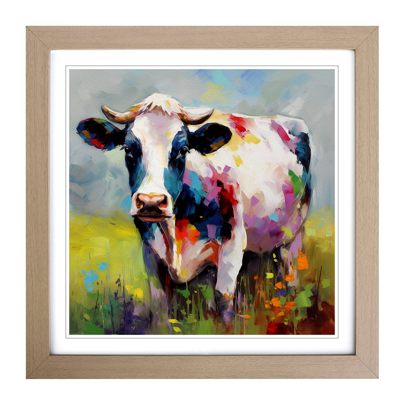 Cow Colour Field Painting - Framed Print, Oak