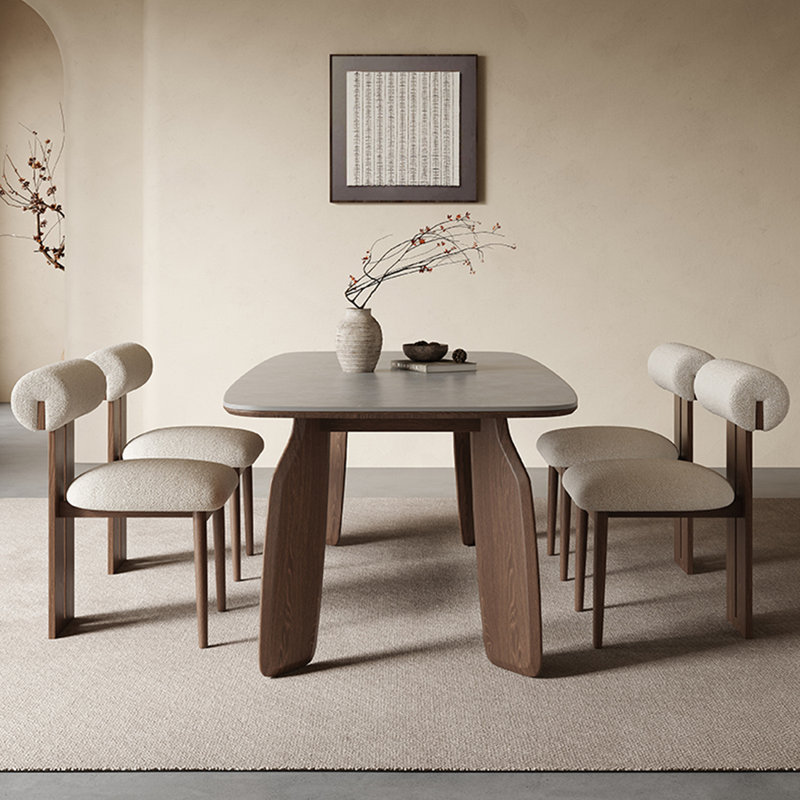 Ensembles de table de salle à manger modernes en bois massif avec plaques en pierre., H 29,53 po x L 70,87 po x l 31,5 po