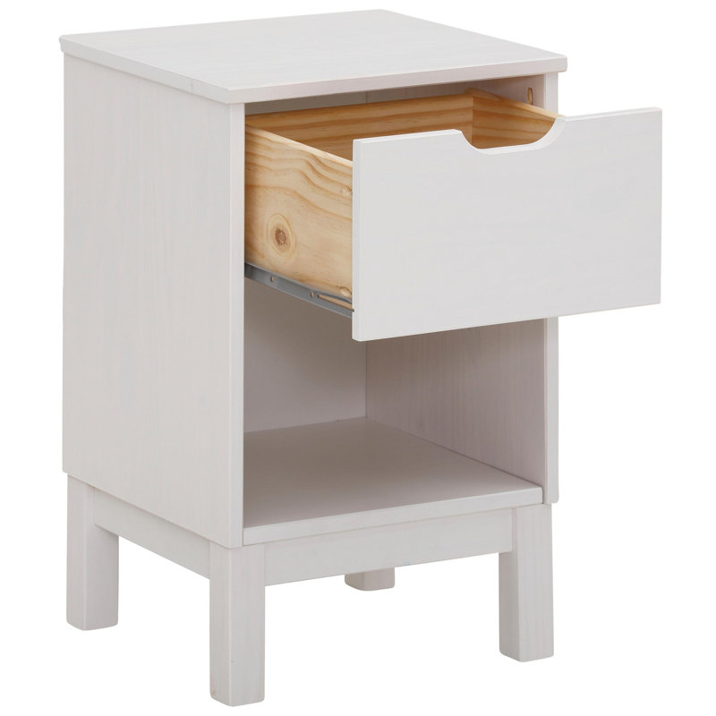38 cm W Solid Wood Bedside Table, White
