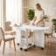 Table pliante avec 2 étagères, table de salle à manger pliante, blanche-482957099