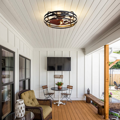 Ventilateur de plafond encastré 24 po moderne noir 24 po avec lumière et télécommande - 7 pales grain de bois
