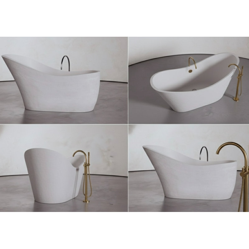 67.3" x 29.7" Freestanding Soaking Cement Bathtub, White 